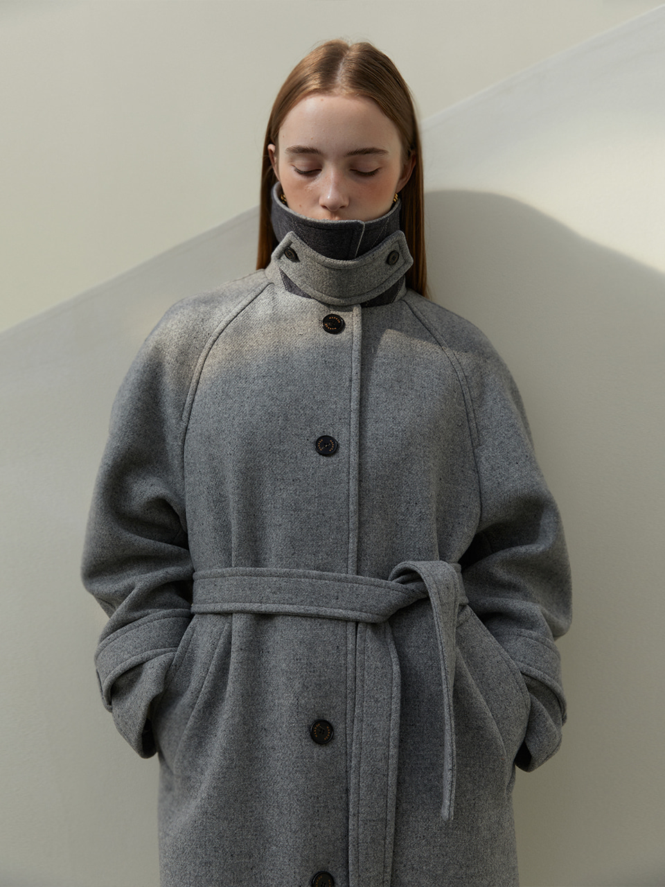 GRETA oversized balmacaan wool coat_Grey