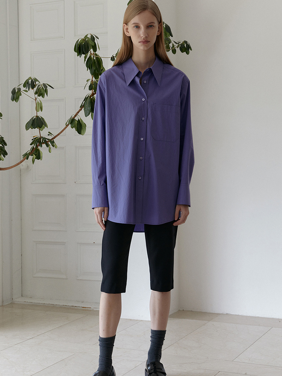 MANNON loose fit fine-cotton long shirt_Violet