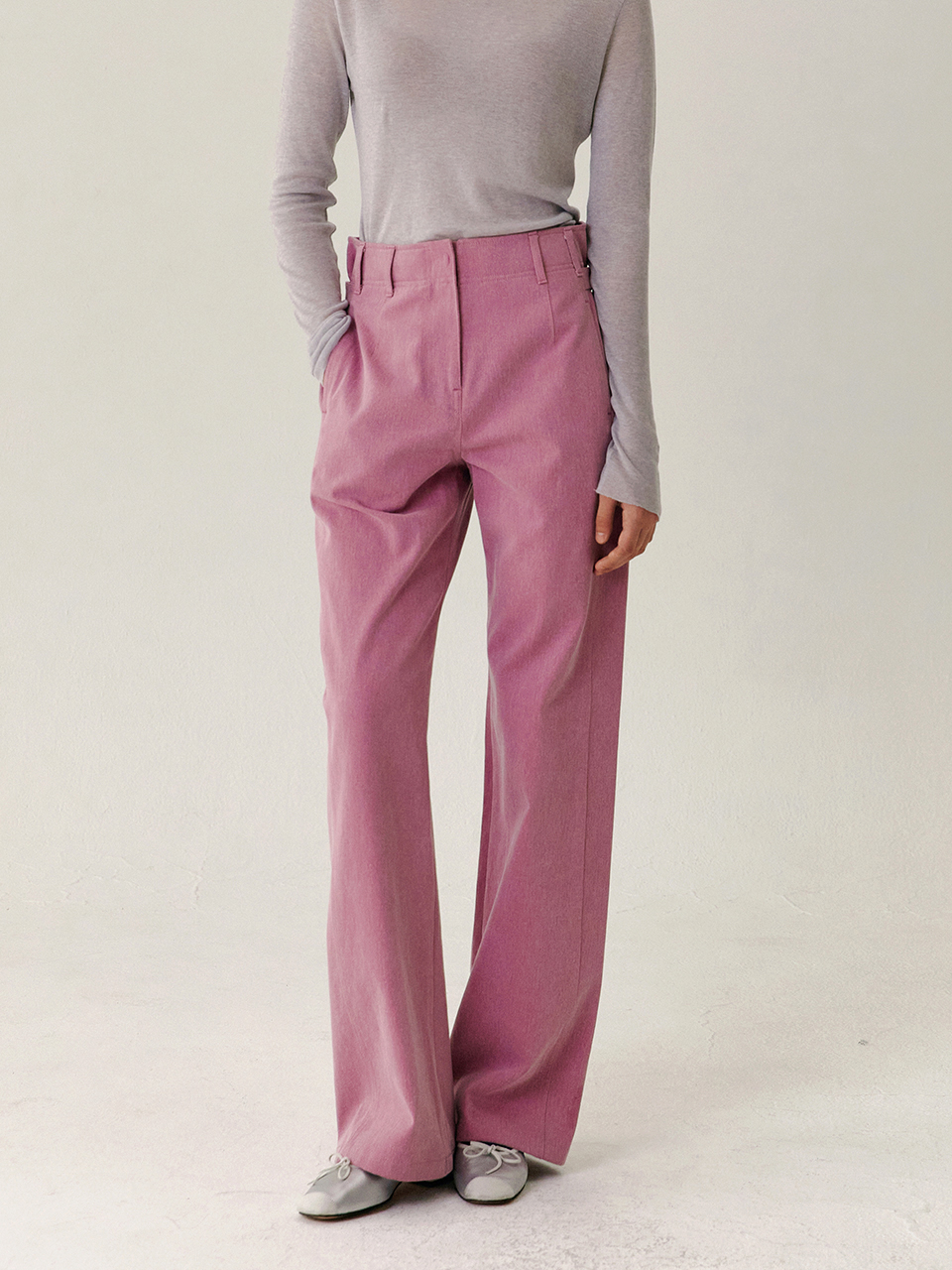 [리퍼브_교환,환불 불가] MANNON slim-wide fit cotton carpenter pants_Dust Pink